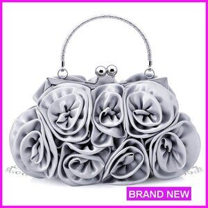 Satin Evening Clutch with Detachable Strap Floral Elegant Prom Party Gift